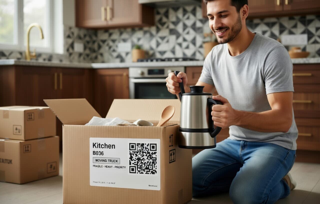 Coffee maker packed in a moving box